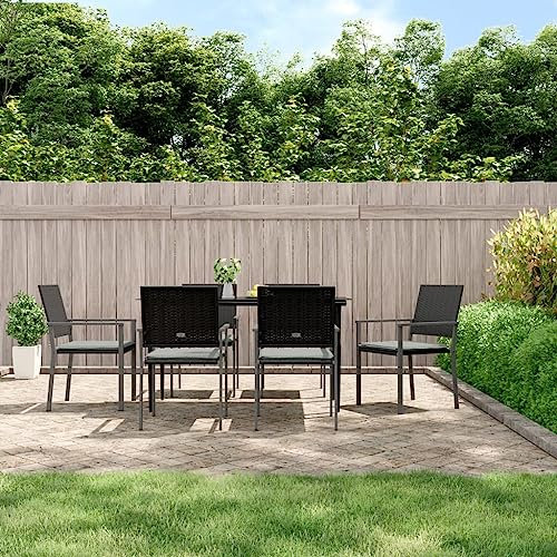 ARKEM Gartenstühle mit Kissen 6 STK. Schwarz 54x62,5x89cm Poly Rattan StapelstüHle Bistrostuhl