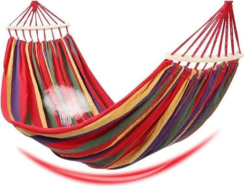 Garden Hammock with Wooden Spreader Bars and Carry Bag, Breathable Portable Canvas Stripe Hammocks for Patio Yard Outdoors (Rainbow Stripes, L-200-150cm)