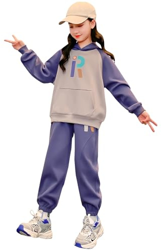 L PATTERN Ensemble de Sport Fille Jogging Enfant Survêtements Hoodies et Pantalons 2 Pièces Printemps et Automne Loisirs Vetement,Violet,12-13 Ans