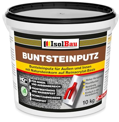 Isolbau - Buntsteinputz für Außen und Innen (Weiß, Grau, Schwarz) 10 kg - BP20 Mosaikputz Dekorationsputz Frostsicher, Wasserfest, Stoßfest