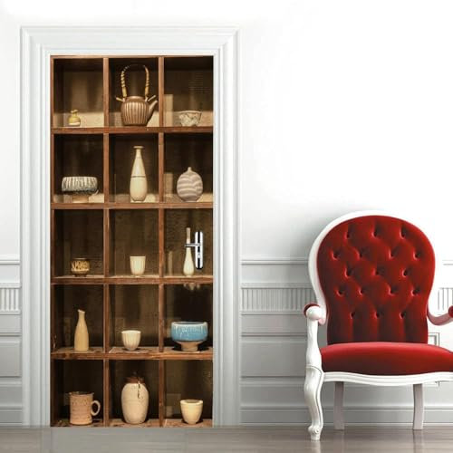Türtapete Selbstklebend 95x215 cm Türfolie Selbstklebend Hölzern Türaufkleber Türposter Vintage-Holz Türsticker Fototapete 3D Effekt für Schlafzimmer Wohnzimmer Küche 2574A