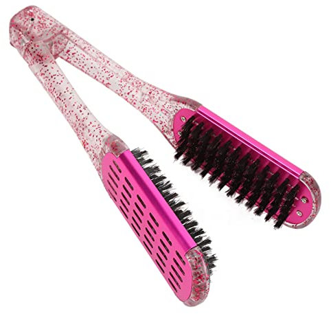 Cepillo Alisador de Doble Cara, Pelo Suave de Aluminio Hueco Rosa Rojo Ergonómico ABS Alisador Cepillo para Peluquería para Salón