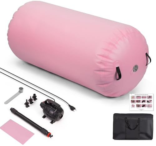 Todeco Air Roller 120x75cm Aufblasbare Air Barrel Gymnastik Tumbling Matten, Airspot Gymnastikmatte mit Pumpe, Gymnastik Turnmatte Trainingsmatte Zylinder für Zuhause Taekwondo Yoga Fitness (Rosa)