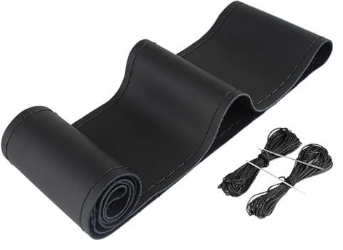 LMHGMUBVR Lenkradhüllen Lenkradbezug Aus Echtem Rindsleder Fürs Auto Geflecht 38 cm 15 Zoll Handgenäht Weiches Rutschfestes Echtleder Autolenkradbezug(Black Black 1)
