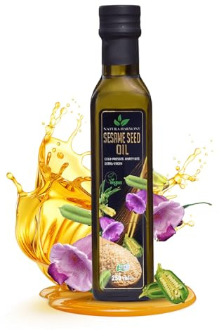 Natura Harmony Sesame Seed Oil 250 ml | Cold-Pressed & Unrefined Extra Virgin Edible Oil | Delicate, Nutty Flavour for Salads, Dressings & Cold Dishes | Vegan | Dark Glass Bottle