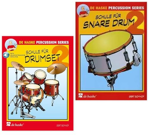 Schule für Drumset Band 2 und Schule für Snare Drum 2 (DHP 1002121-404, DHP 1002088-401, 9789043166584, 9789043130516) + Soundman-Notenheft + 2 Notenbleistifte (Starterset)