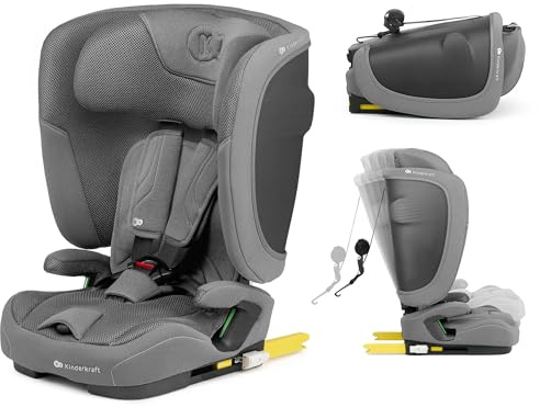 Kinderkraft FIX2GO barnstol i-Size, 76–150 cm, Isofix, Top Tether, Saferide-sensor, upp till ca. 12 år, säkerhetssystem, högkvalitativa beläggningar, vilstol, grå
