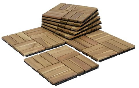 VICTORY RELAX Acacia Wood Flooring Interlocking Deck Tiles for Patio Decor 9 Pcs 12 Slats VR White Oak - Waterproof Indoor & Outdoor Decor - Balcony Garden Decking Tile (12.2 * 12.2 * 0.7 inches)