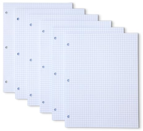 Amazon Basics Graph Ruled Loose Leaf Binder Paper, 11 x 8.5, White, 100 Sheets, 6-Pack