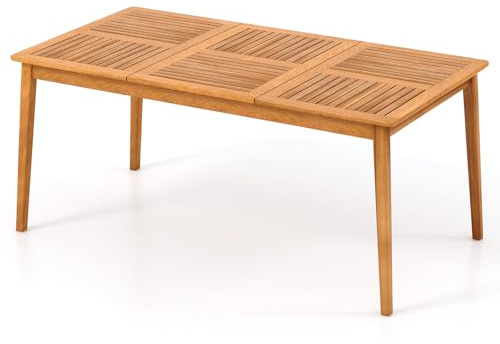 COSTWAY 8 Seater Outdoor Dining Table, 170/200 x 90cm Rectangular Acacia Wood Garden Tables with Built-in Umbrella Hole, Wax Oil Finish Large Bistro Table for Patio Poolside Backyard (170 x 90 x 75cm)