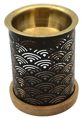 LivuX Aromafume Duftlampe Regenbogen – Metall-Duftlampe mit Holzuntersetzer, 11x8,5 cm – Für ätherische Öle und Raumbeduftung 1166