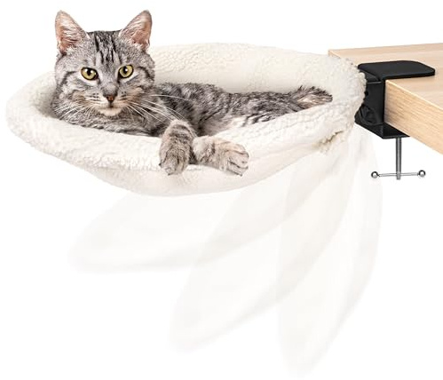 Cloudpaw Cat Desk Bed Hammock, Steel Frame, Foldable, Washable Fabric, Feline Worktop Shelf Bed, Perfect Soft Round Nest for Office, Indoor Use, Cozy Pet Resting Spot