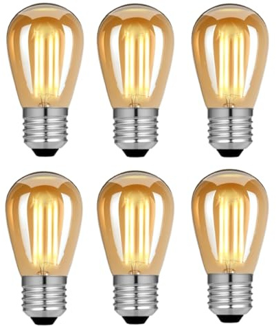 FKLiLEBU 6 Pack S14 E27 Vintage LED Bulbs,4W Low Wattage,40W Incandescent Equivalent,Amber Glass,Warm White 2700K,Soft Light, Decorative LED Filament,Large Edison Screw,Dimmable Bulbs