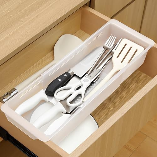 Gulfmew 1 Pack Adjustable Deep Drawer Organizer Storage Bin(17 to 27”) | Expandable Drawer Storage, Adjustable Size, Kitchen Cabinet Organization