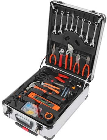 Set di 187 attrezzi Panfudongk, valigetta completa degli attrezzi, argento, 187 pezzi, 4 scomparti, 50.8 x 38.1 x 20.3 cm