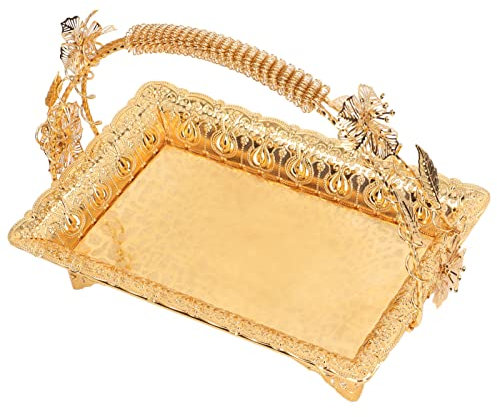 Bandeja de Servicio de café Vintage con Hermosos Patrones, Plato Metal Aleación Zinc Premium para té, café, Vino, Fruta, Pastel, Revistas, 11.8 X 8.1in, Elegante Bandeja Decorativa para