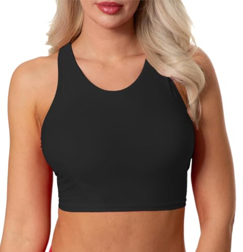 Aquarti Damen Bikini Top Racerback Oberteil Bustier Sotf Cups ohne Bügel Yoga Fitness Jogging, Farbe: Schwarz, Größe: 38
