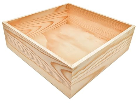 Anktily 1 paquete de cajas de almacenamiento de madera sin terminar, organizador cuadrado de 25 x 25 x 8 cm, contenedor de madera natural rústica para decoración del hogar, oficina y lugar
