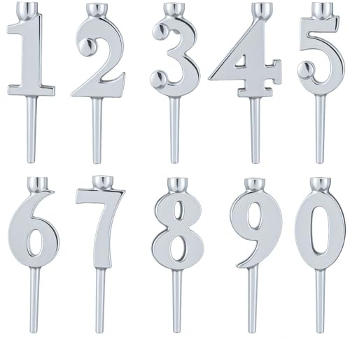 Otoolling 1 Set Number Candle Holder Set Silver Candle Holder Gifts Handmade Recycled Aluminum Toppers for Birthdays Cakes Anniversaries Celebrations