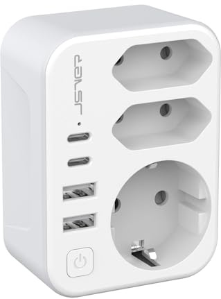 JSVER 3-vägs Uttag för Sydafrika, Typ M-kontakt med 4 USB-laddningsportar (5V 17W), Sydafrikansk Reseadapter typ M med Schuko-uttag för Namibia, Bhutan och Lesotho (Svart)