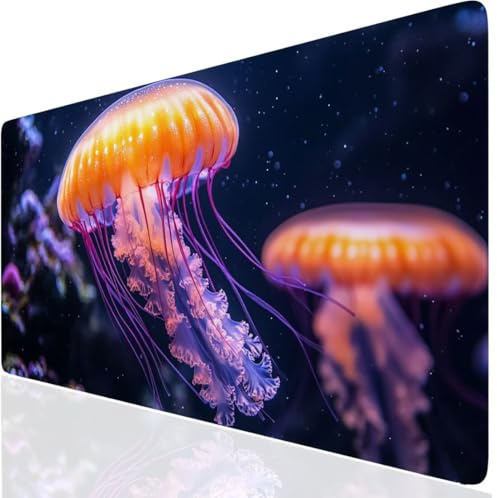 Qualle Mauspad XXL, Lila Mousepad 1000x500x3mm mit Genähten Kanten, Mauspad Großes Schreibtischauflage, Gaming Mousepad Wasserdicht und Rutschfest, Desk Mat Vernähte Kanten für MacBook, Laptop DE-6730