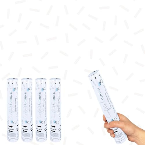 White Paper Biodegradable Small Confetti Cannon 20cm – Pack of 4 – Party Poppers Confetti Popper Shooter for Weddings, Environment Friendly Celebrations & Events