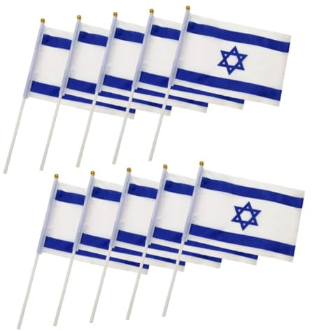 Abaodam 10 pièces Drapeaux à Manivelle Israël Polyester Léger pour Décoration Maison et Jardin Fêtes Nationales
