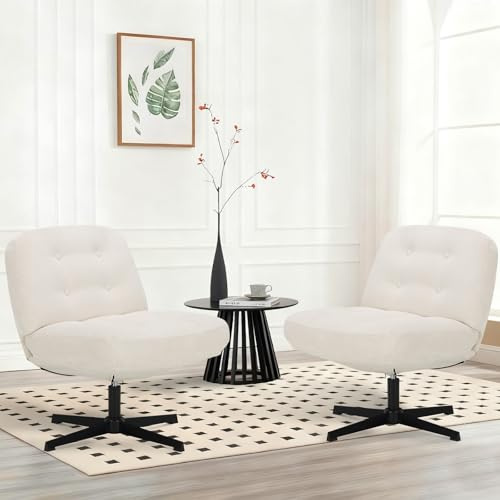 COLAMY Wide Seat Cross Legged Home Office Chair – Thick Padded Corduroy Desk Chair with Metal Base, Armless Criss Cross Chair Swivel Computer Chair for Study or Living Room