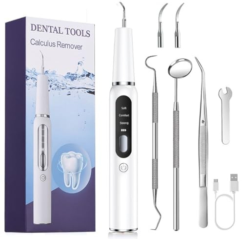 Kit per la cura dentale a ultrasuoni, IPX7, impermeabile, con 3 modalità di igiene orale, rimozione di macchie e placca (bianco)