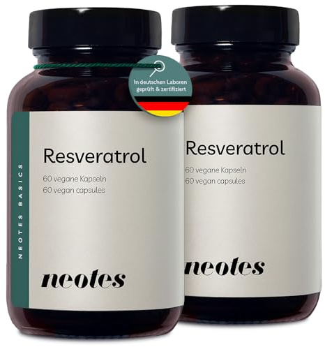 neotes Trans-Resveratrol - 2 x 60 Kapseln | 500mg pro Kapsel 98% Pures Premium Resveratrol | Vegan & Glutenfrei - Ohne Gentechnik & Ohne Zusätze