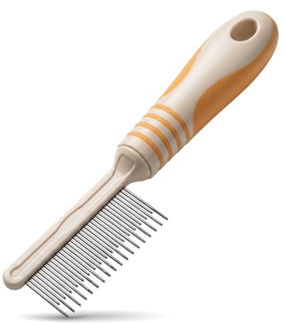 Premium Dual Length Pet Grooming Comb, Stainless Steel Teeth Dog & Cat Comb for Detangling, Dematting & Flea Removal, Gentle Deshedding Brush for All Coat Types