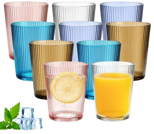 BORDEAG 10 verres en plastique réutilisables 278 ml, verres plastiques réutilisables multicolores, verre en plastique en PC, verres pour camping, fête et usage quotidien