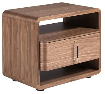 Mesita De Noche Angel Cerdá De Madera De Nogal, Diseño Moderno, Modelo 7225