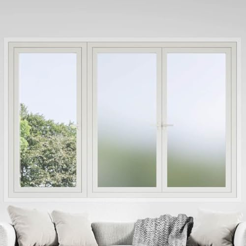 Lámina protectora para ventanas de PVC gris mate, autoadhesiva, 45 x 2000 cm, para vidrio, efecto esmerilado, protección UV, aislamiento térmico y deslumbrante, opaca, para baño, salón y dormitorio