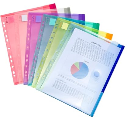 Tarifold A4 stansade plastplånböcker/kuvert/mappar/polyfickor för ringpärm (med repstängning) – 12 st i blandade färger – 510229