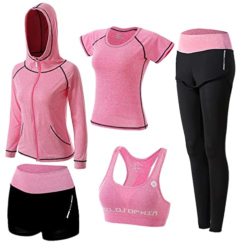 ZETIY Conjuntos de Chándal Mujer 5 Piezas Traje de Yoga Completo Conjuntos Deportivos para Fitness Running Jogging, Ejercicio en el Gimnasio