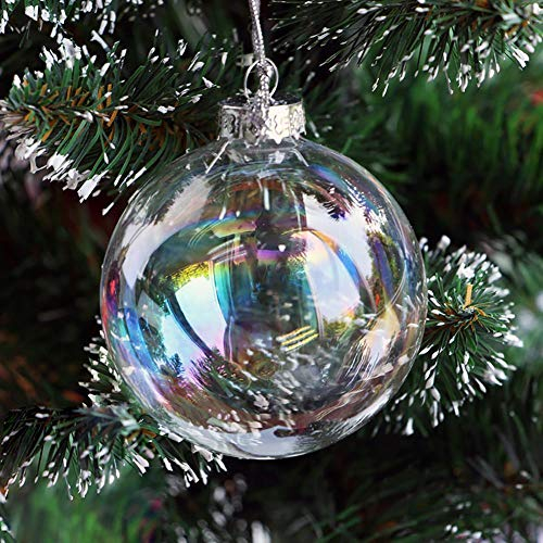 Warmiehomy 8cm Bolas de Árbol Navidad, 5 Piezas Iridiscente Decoración Redonda de Cristal para el árbol de Navidad, Bolas de Navidad Personalizadas para la Decoración de Bodas