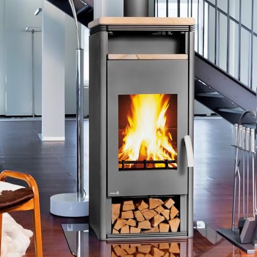 Wamsler Kaminofen Orpheus Warmhaltefach Gussgrau-Sandstein 6 kW