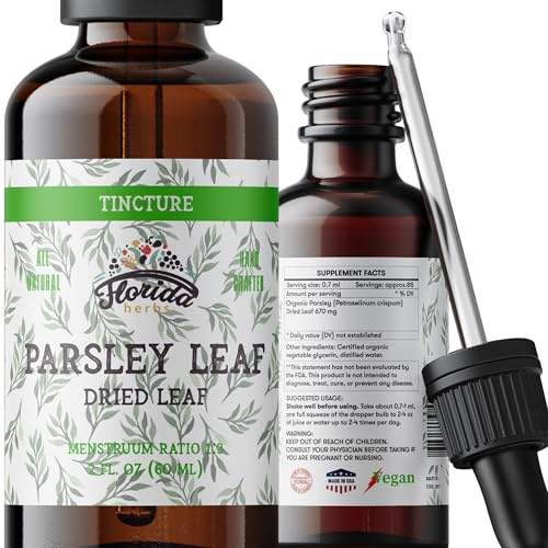 FLORIDA HERBS Parsley Leaf Tincture Alcohol-Free Extract, Organic Parsley (Petroselinum crispum) Dried Leaf - Non-GMO in Cold-Pressed Organic Vegetable Glycerin - 2 Oz
