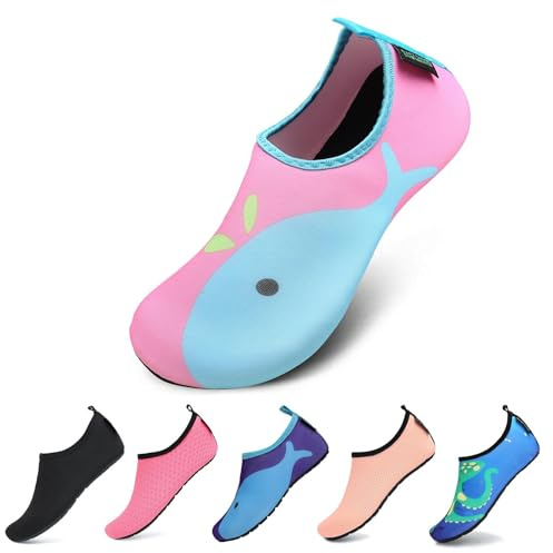 SAGUARO Niña Niño Zapatos de Agua Descalzo Barefoot Respirable Zapatos de Playa Aire Libre Calcetines de Natación Piscina Surf Yoga Niños,Delfín Rosa,22/23