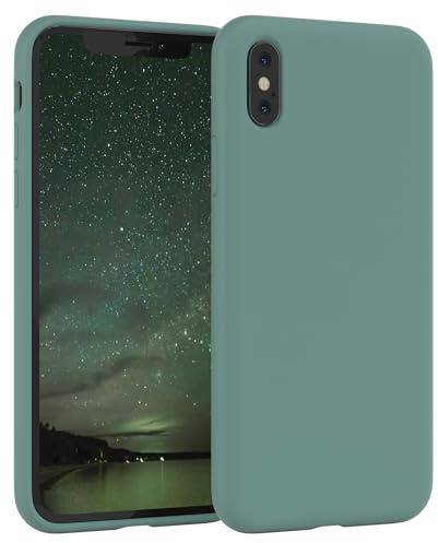 EAZY CASE Premium Silikon Handyhülle kompatibel mit iPhone X/XS Slimcover mit Kameraschutz und Innenfutter, Silikonhülle, Schutzhülle, Bumper, Handy Case, Hülle, Softcase, Nacht Grün