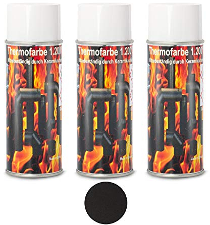 3x Ofenlack 1200°C Ofenspray Ofenfarbe Thermofarbe Thermolack Schwarz Metallic 3x 400ml Grill Kamin (ad-ideen)
