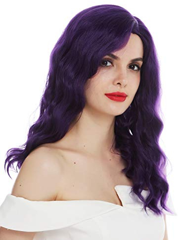 WIG ME UP - VK-58-HYB73C Peluca para mujeres larga raya ondas elegantes ondulada morada oscura Hollywood diva