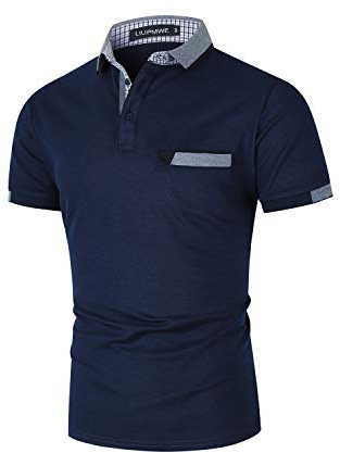 LIUPMWE Poloshirt Herren Kurzarm Baumwolle mit Brusttasche Polohemd Regular Fit Basic Streifen Tennis Golf T-Shirt,Navyblau,XXL