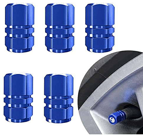 Lahviuu Bouchon de Valve Hexagonal en Alliage Aluminium - 5pcs Couvercle Poussière Pneu, Capuchons Tige pour Voitures, Vélos, Camions, Motos (Bleu)