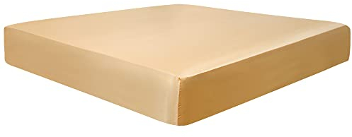 PiccoCasa Spannbettlaken Satin Bettlaken 90x200cm Spannbetttuch bis 35cm Topperhöhe mit Gummiband Gold 90x200x35cm