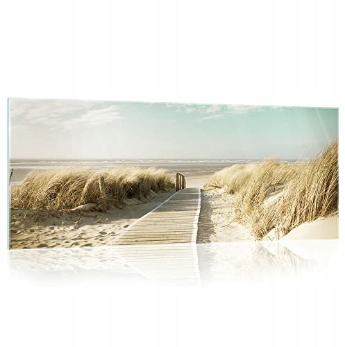 WallArena Glasbilder Strand und Meer Natur 125x50 cm Modern Nordsee Glasbild Küche Badezimmer Wohnzimmer Schlafzimmer Bilder auf Glas einteilig Deco Glass Querformat Wandbilder Aufhängfertig