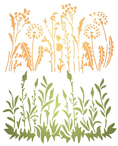 Stencil 2 x maskrosstencil, 2 st/25,5 x 16,5 cm (M) - Använd kantgräs blommor lager för att lägga till textur och design till schabloner för målning mall