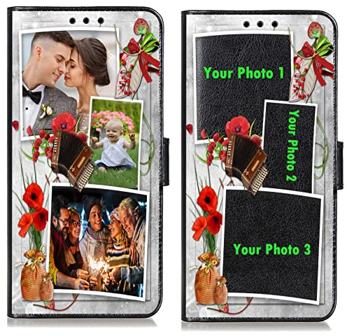 CXKJ Personalised Photo Phone Case for Samsung Galaxy A13 4G,Design Your Own Photo Image,Text Phone Case,PU Leather Flip Cover Wallet Case Anti-shock,Anti Drop Personalised Case - Black