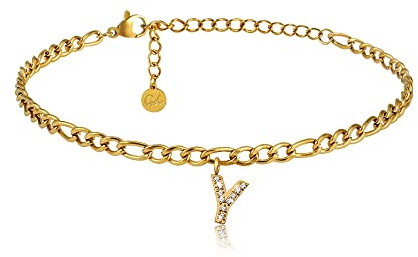 GD GOOD.designs Fußkettchen Gold mit Buchstaben wasserfest I Fußkette für Damen 18K vergoldet - verstellbar (22-27cm) - aus Edelstahl